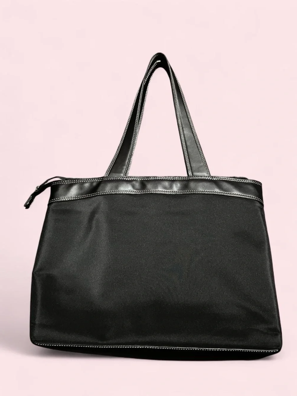 Black Tote Bag with Buckle-Trim Handles